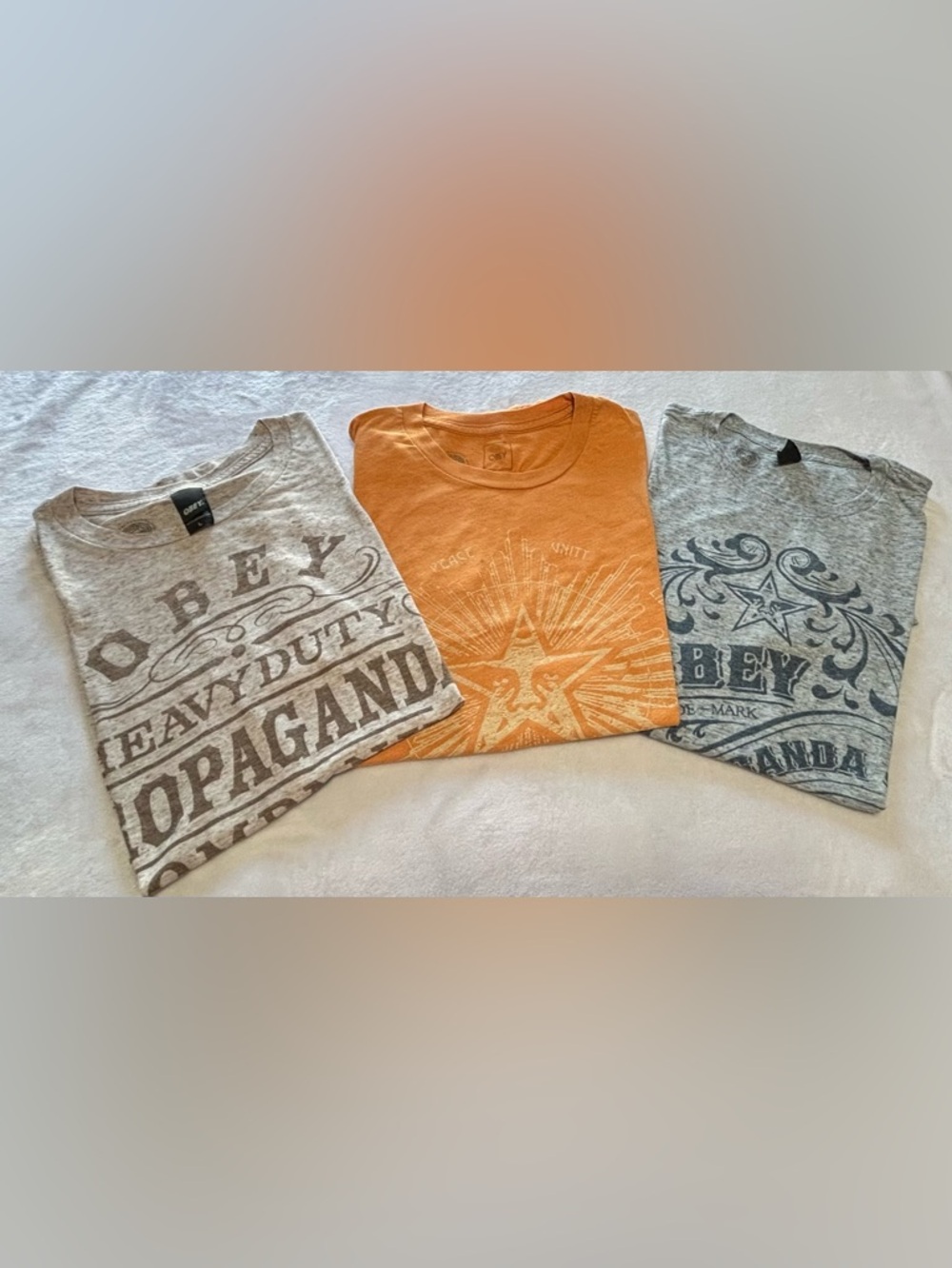 Obey Men’s Short Sleeve Tees - Gray & Orange Graphic Set
